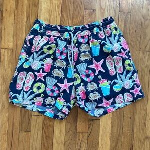 Vilebrequin Swim Trunks XXL Beach Print Navy Blue Pink Starfish Sandals Pail